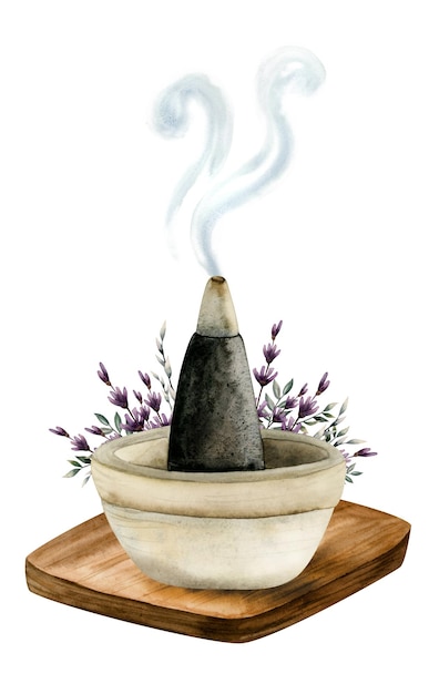 Lavendel wierookbrander kegel voor aromatherapie illustratie Aroma piramide stok met rook