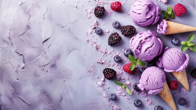 Lavendel zwarte bessen bosbessen paarse ijs met bessen ingrediënten Kopieer ruimte