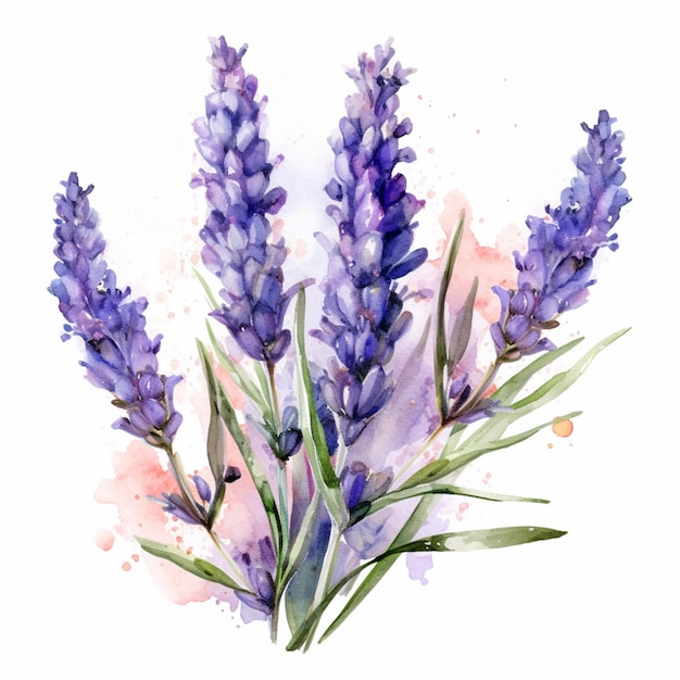 lavendelbloemen geschilderd in waterverf op een witte achtergrond generatieve ai