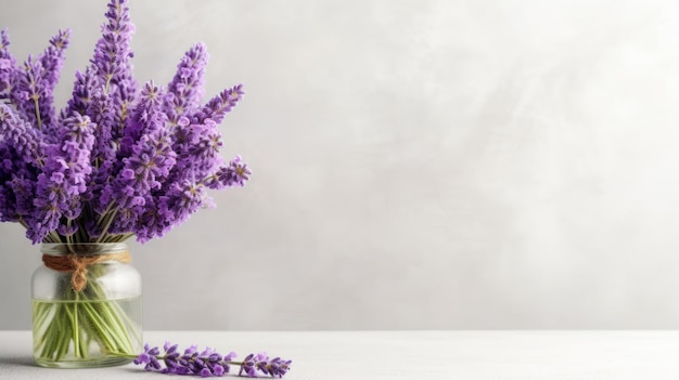 lavendelbloemen op grijze achtergrond met kopie ruimte
