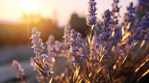 Lavendeldromen bij zonsondergang