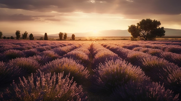 Lavendelveld bij zonsondergang in de Provence Francegeneratieve ai