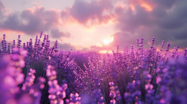 Lavendelveld bij zonsondergang Prachtig landschap Beeld