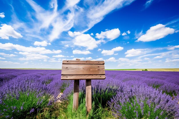 Foto lavendelveld met houten bord