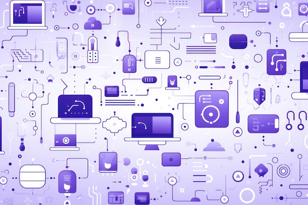 Lavender abstract technology background using tech devices and icons thin line interface vector illustration pattern ar 32 Job ID 39c893278d0f45999c33d825ed53683c