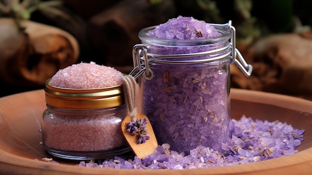 Lavender Bath Salt and Massage Oil for an Aromatherapy Experience AI generated