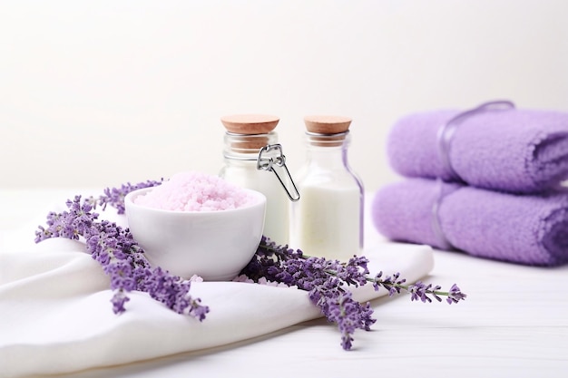 lavender bath salt and towel