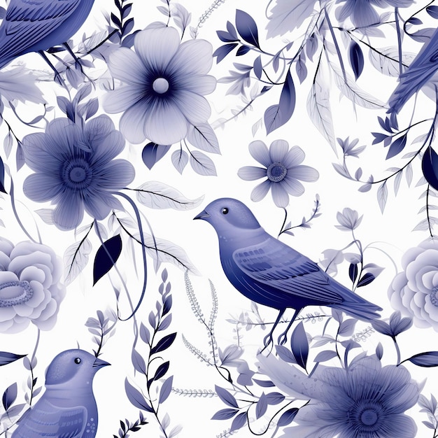 Lavender birds pattern Grunge Background Watercolor Sketch Brush