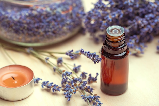 Lavender body care products. Aromatherapy, spa and natural healthcare concept