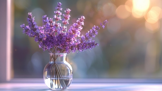 Lavender bouquet in glass vase