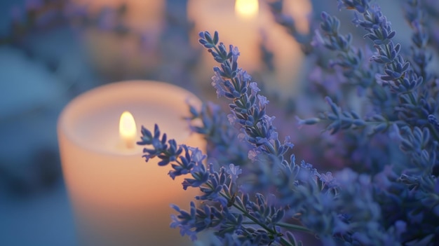 Lavender bouquet with candle