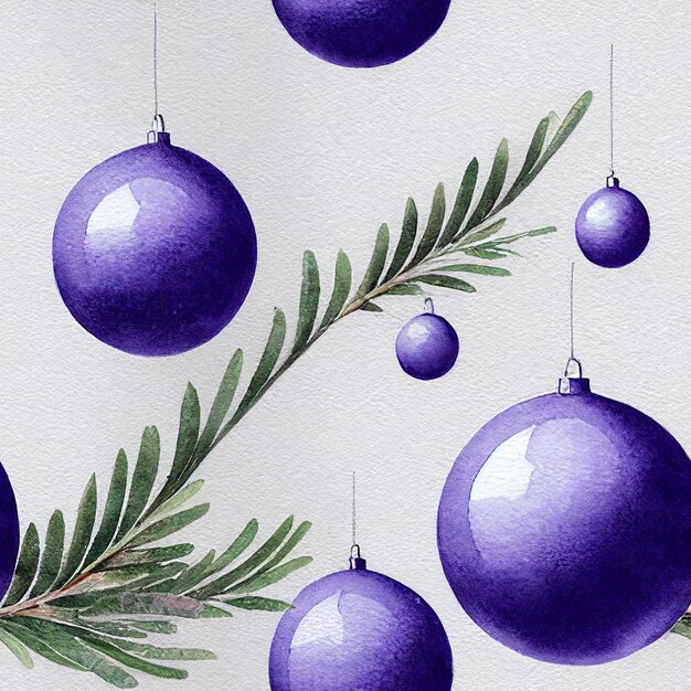 lavender Christmas decorations. Seamless return pattern. Vintage motif. Digital art