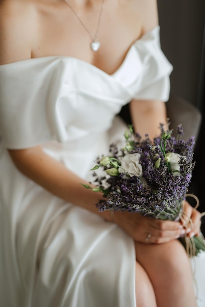 Lavender elegant wedding bouquet of fresh natural flowers and greenery