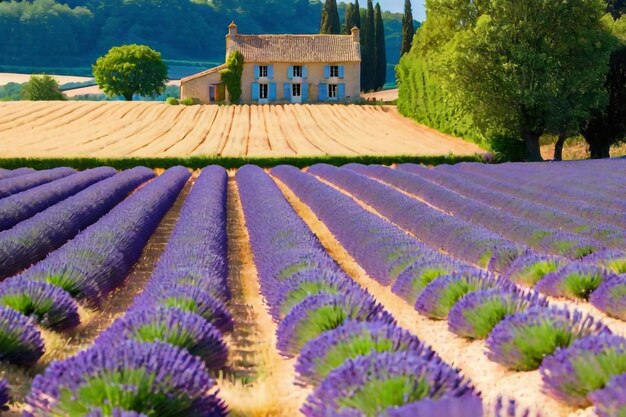 Photo lavender farmhouse in the sunlit provence