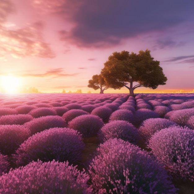 Photo lavender field background illustration ai generativexa