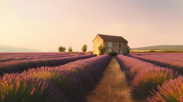 Lavender field background Illustration AI GenerativexA