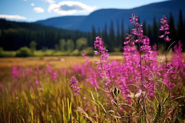 Photo lavender field in the mountains generative ai