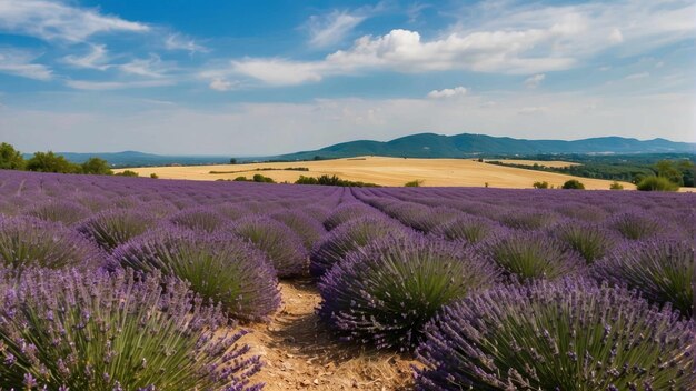 Photo lavender field rows in soft twilight