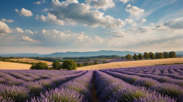 Photo lavender field rows in soft twilight