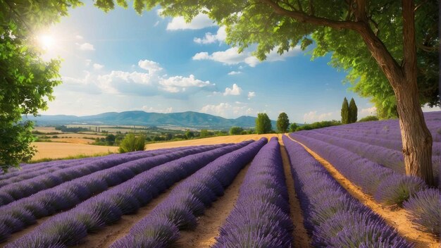 Photo lavender field rows in soft twilight