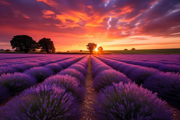 Lavender Field Summer Sunset Created with Generative AI Tools