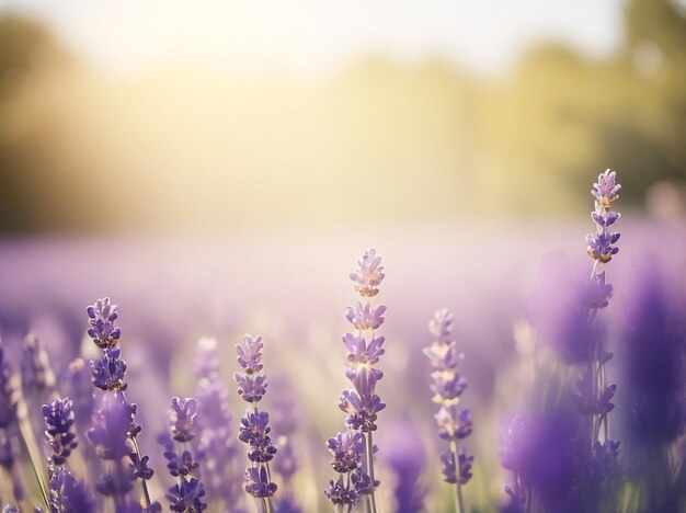 Lavender field in sunlight shallow depth of field