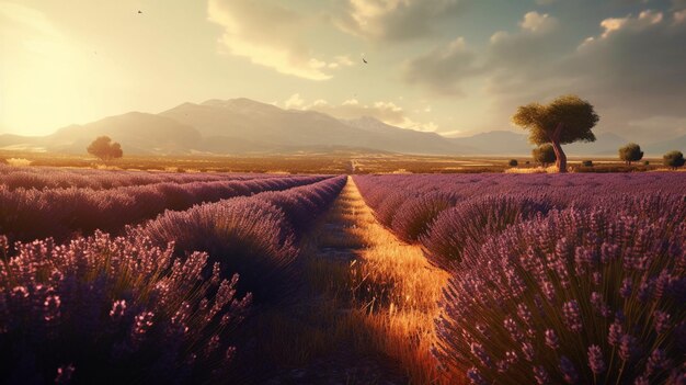 Lavender field at sunset in Provence Francegenerative ai