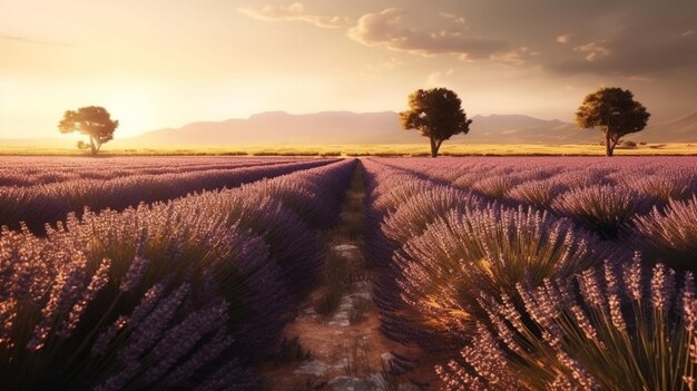 Lavender field at sunset in Provence Francegenerative ai