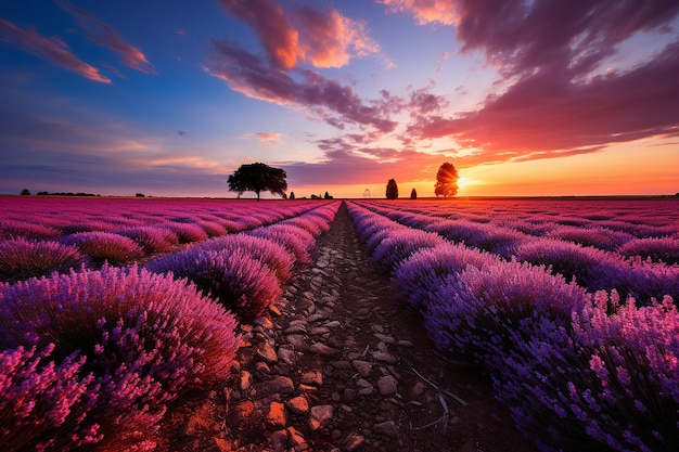 Lavender Field Sunset Wallpaper