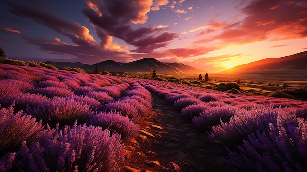 Lavender field at sunset