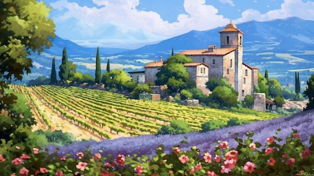 Lavender field in Tuscany Italy Illustration