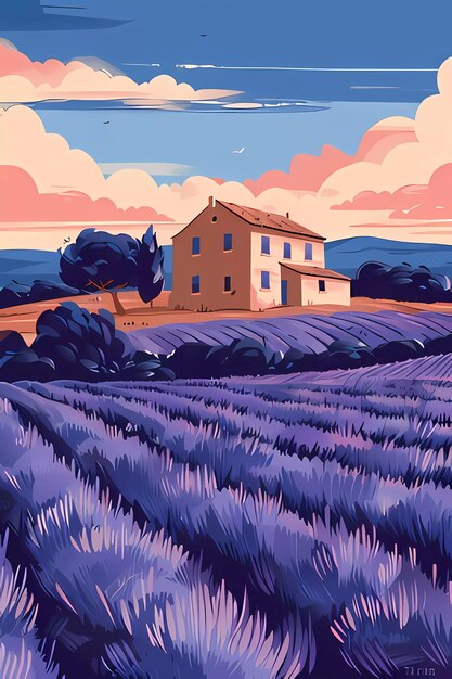 Photo lavender fields of france provence summer countryside landscape travel in europe poster postcard