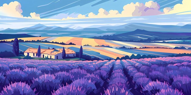 Photo lavender fields of france provence summer countryside landscape travel in europe poster postcard