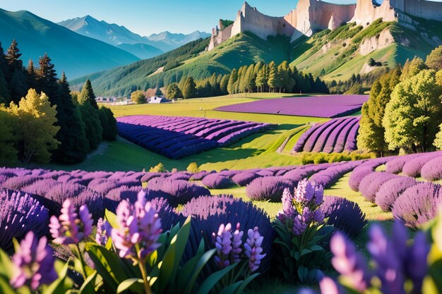 Lavender fields in the mountains of france