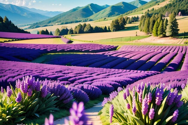 Lavender fields in the mountains of france