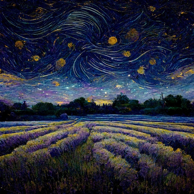 Lavender Fields Under a Starry Night