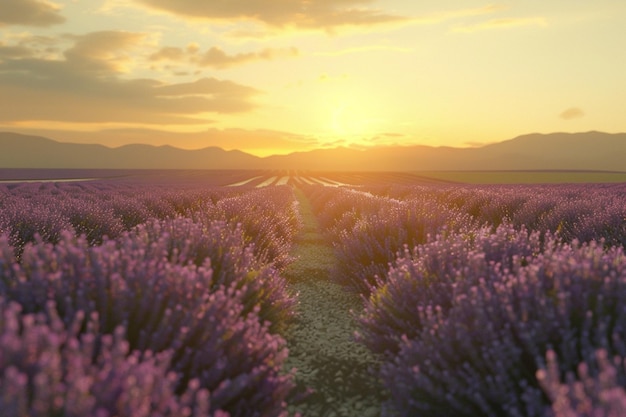 Lavender fields stretching to the horizon under a