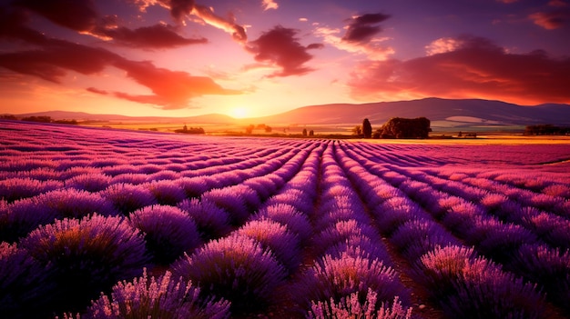 lavender fields in the sunset Generative AI