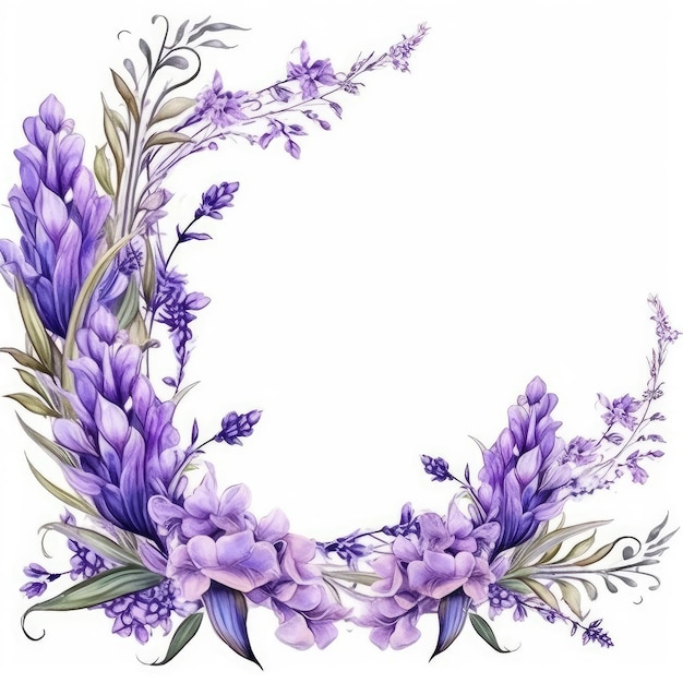 Lavender floral frame greeting card scrapbooking watercolor gentle illustration border wedding