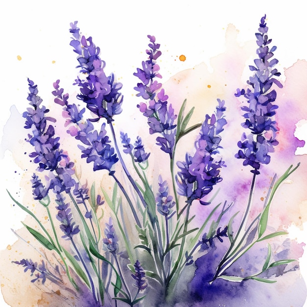 lavender flower art illustration on white background