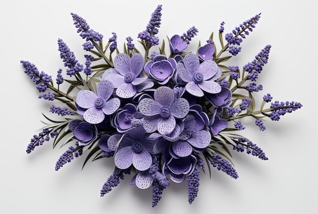 Photo lavender flower bouquet with purple petals on white background in the style of made of wire