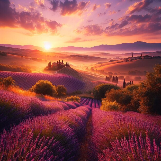 Foto fiore di lavanda all'alba in campagna