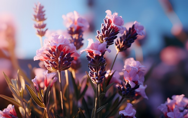 夕暮れ時のラベンダーの花