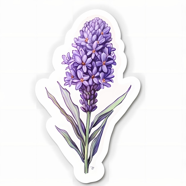 라벤더 꽃 수채화 스티커 Lavandula angustifolia 나뭇가지