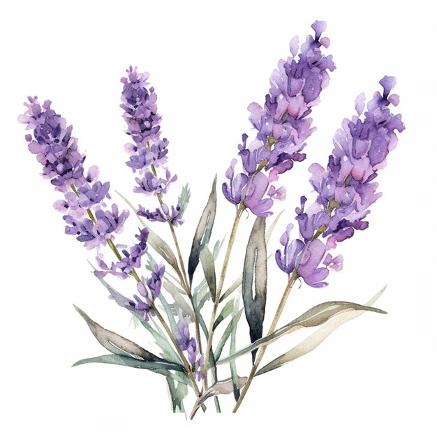 lavender flowers are painted in watercolor on a white background generative ai