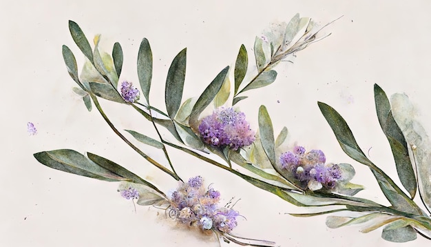 Lavender flowers and eucalyptus branches isolated on white