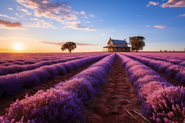 the lavender flowers in the fields are blooming