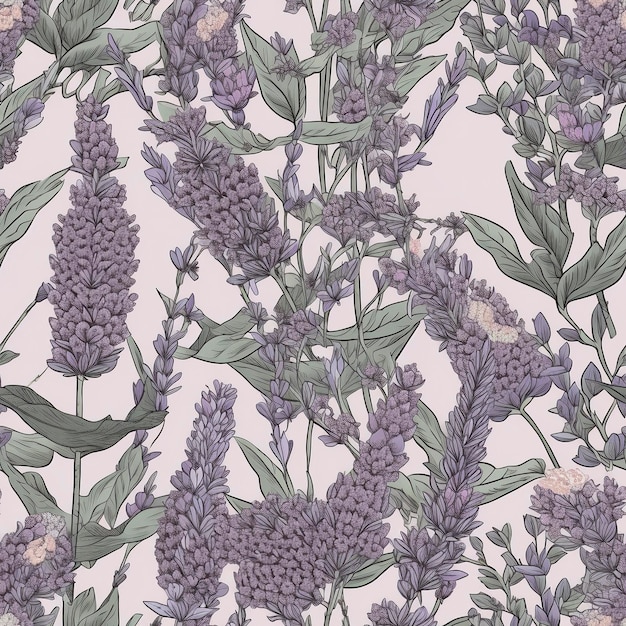 Lavender flowers seamless pattern created with generative AI