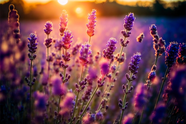 Lavender flowers at sunset landscape creative digital\
painting