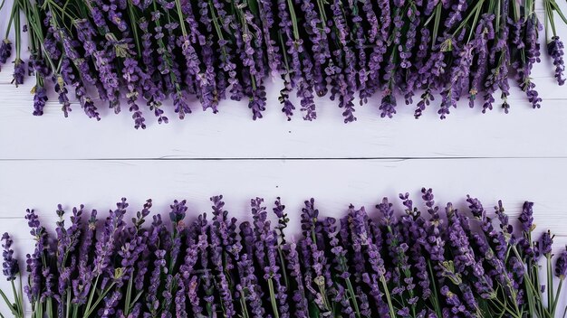 Lavender flowers on white surface flowers flat lay top view